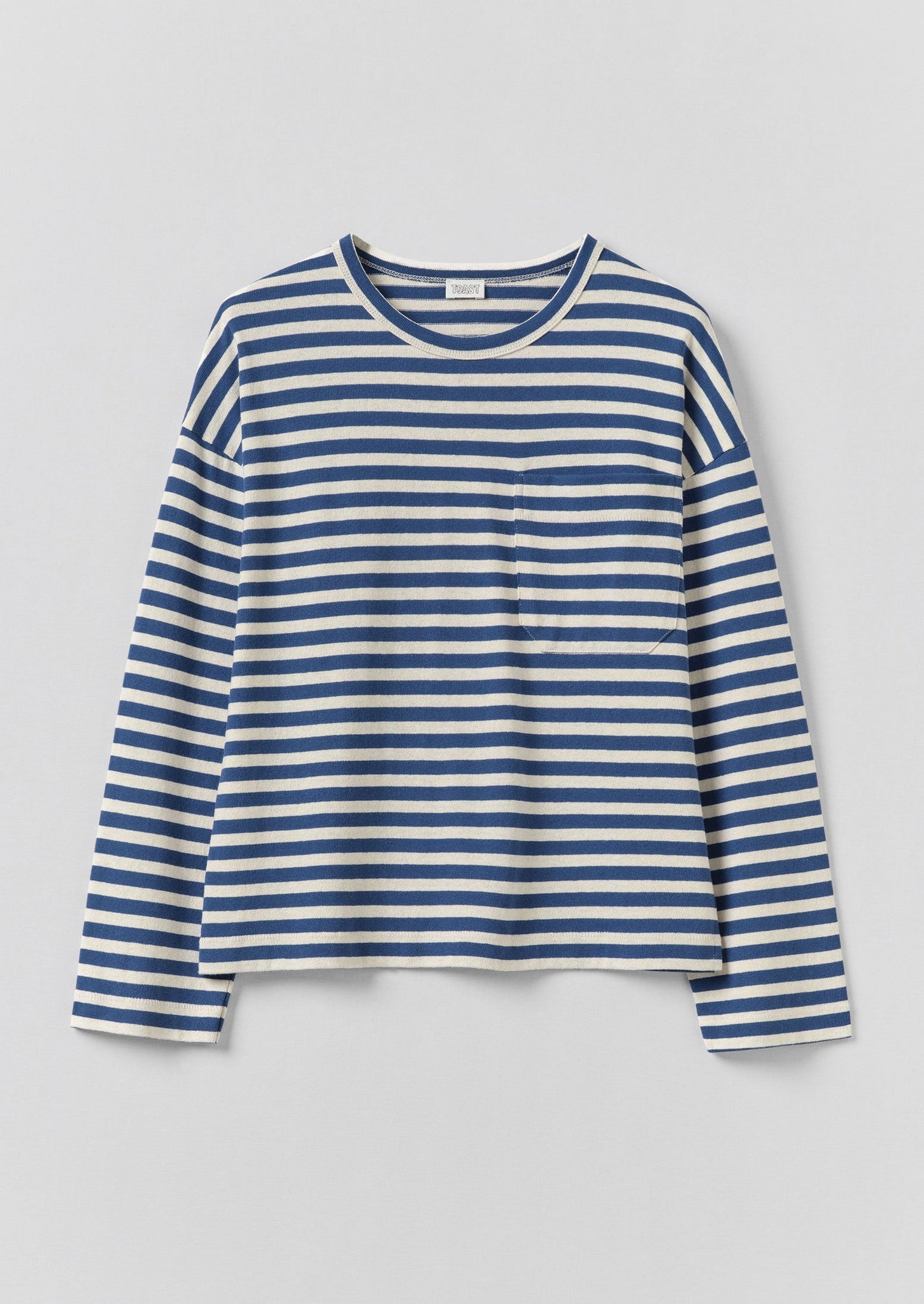 Bold Stripe Cotton Long Sleeve Tee | Delft/Ecru