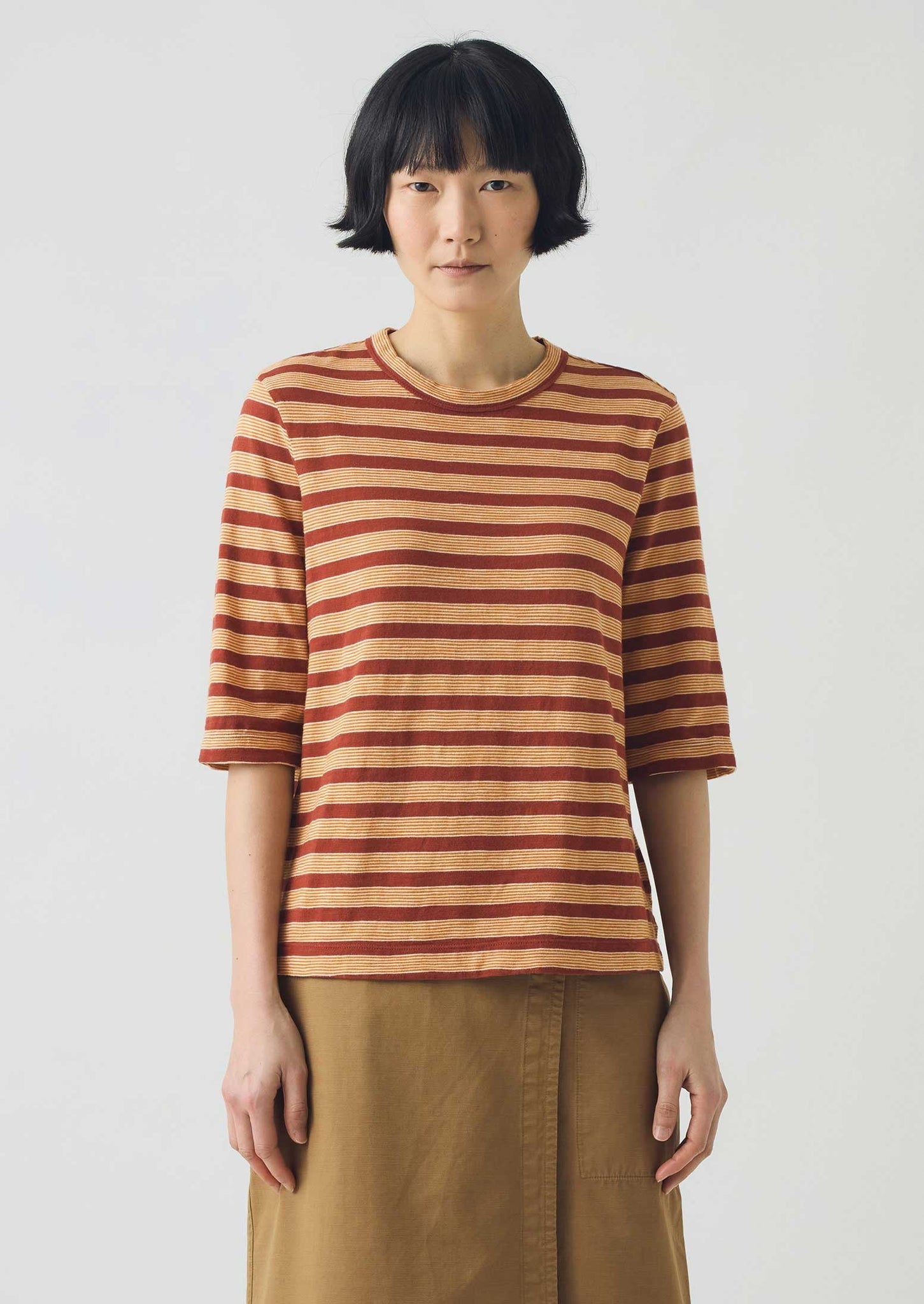 Cleo Stripe Cotton Tee | Red Rock/Cider