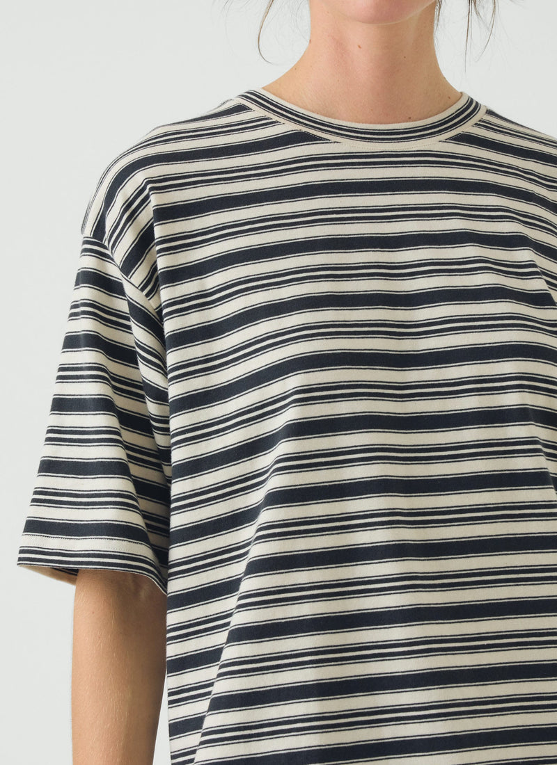 Stripe Cotton Short Sleeve Tee | Blue Graphite/Egret