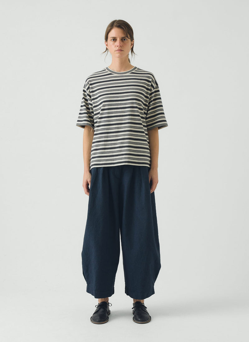 Stripe Cotton Short Sleeve Tee | Blue Graphite/Egret
