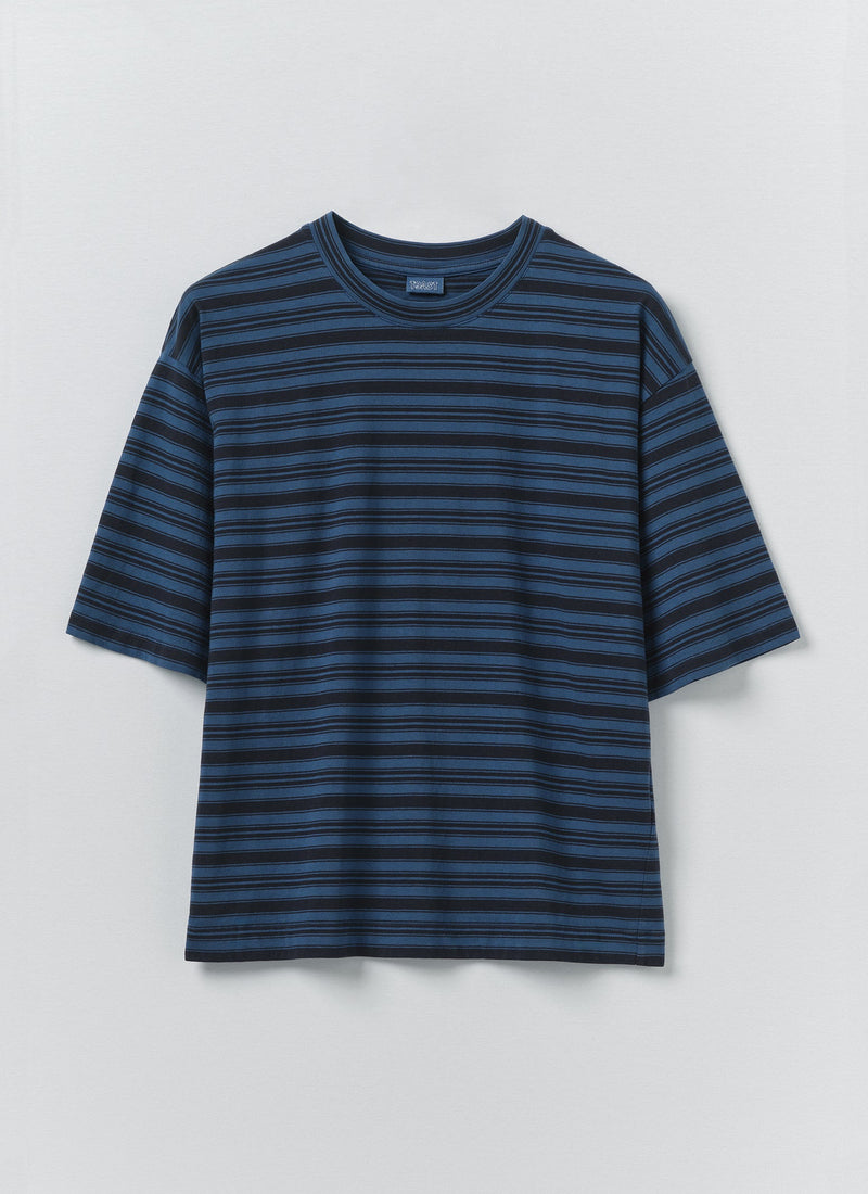 Stripe Cotton Short Sleeve Tee | Blue Graphite/Cobalt