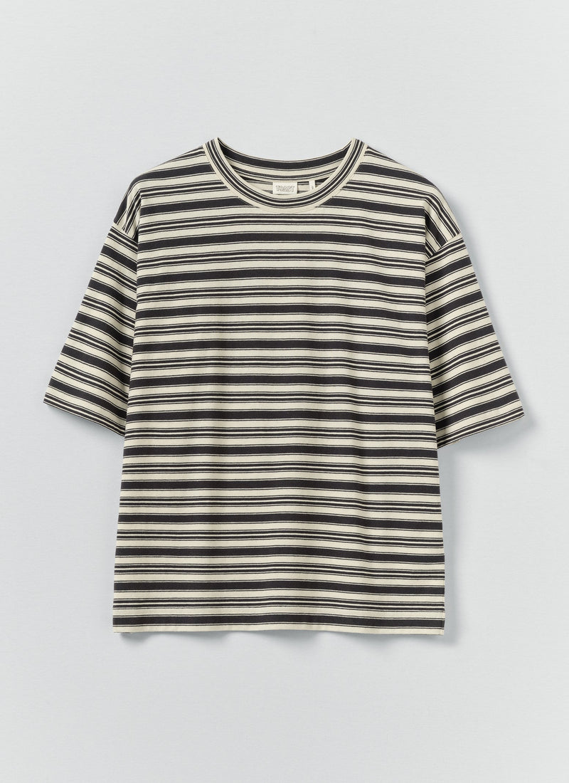 Stripe Cotton Short Sleeve Tee | Blue Graphite/Egret