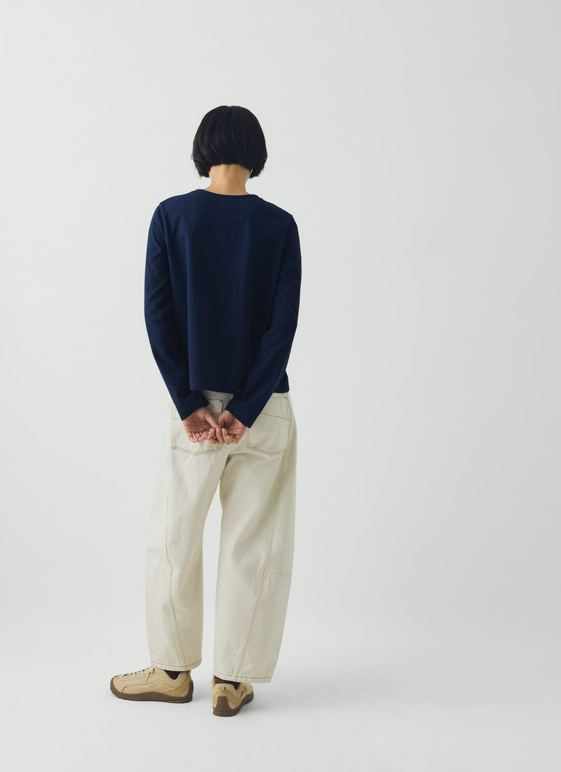 Button Through Cotton Jersey Tee | Indigo Blue