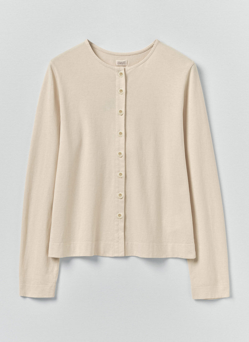 Button Through Cotton Jersey Tee | Egret
