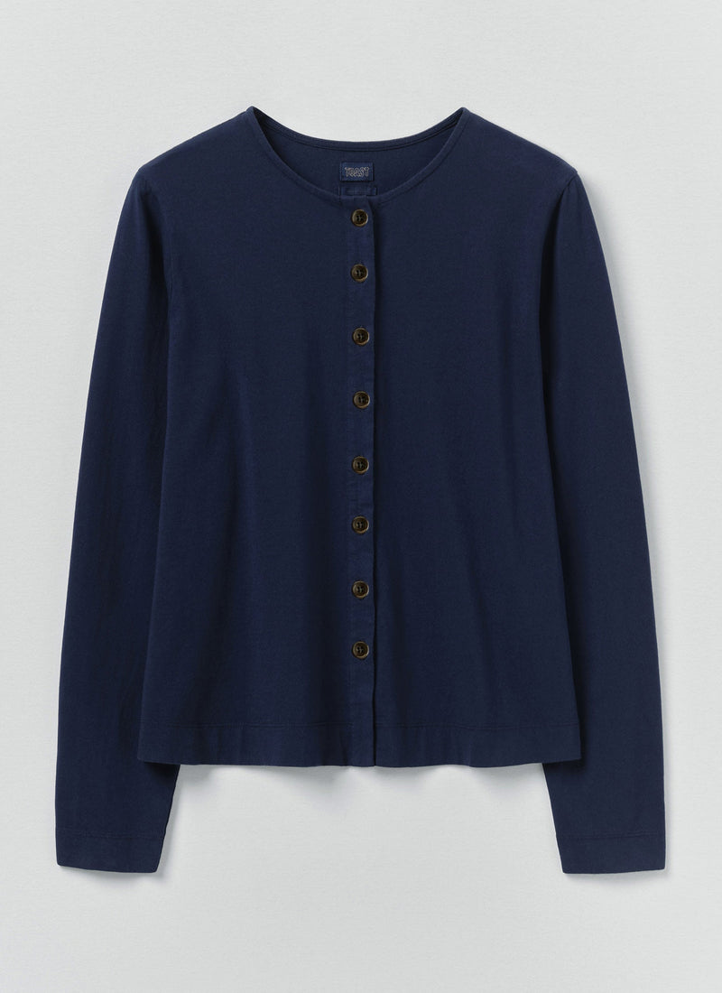 Button Through Cotton Jersey Tee | Indigo Blue