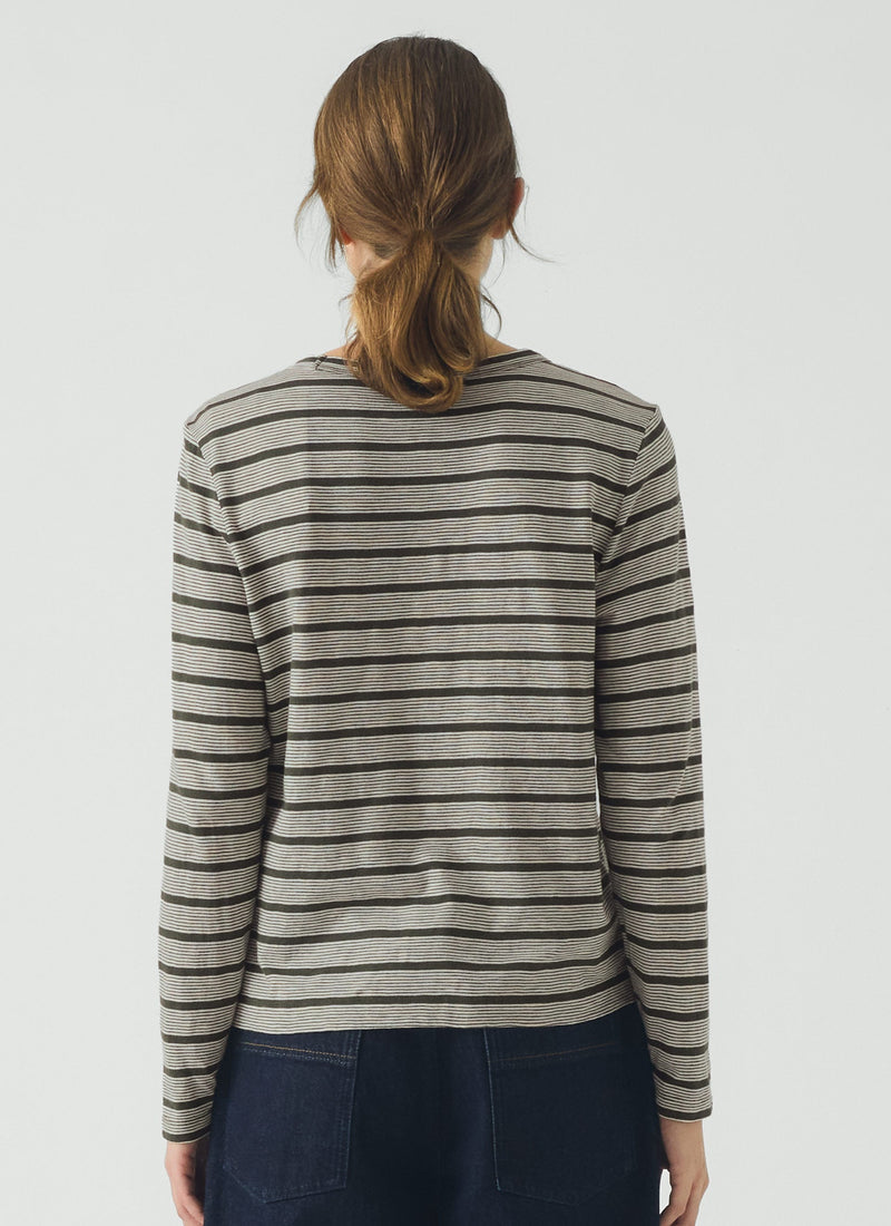Stripe Crew Neck Tee | Avocado Rind/Ecru