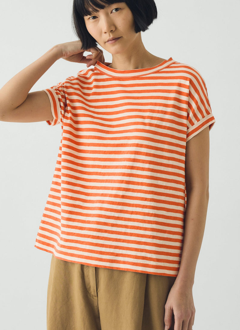 Alda Stripe Cotton Easy Tee | Mango/Shell