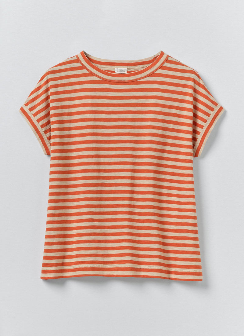 Alda Stripe Cotton Easy Tee | Mango/Shell