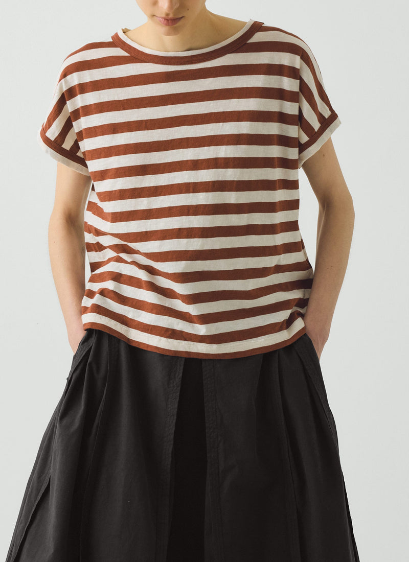 Alda Maypole Stripe Cotton Easy Tee | Red Rock/Ecru