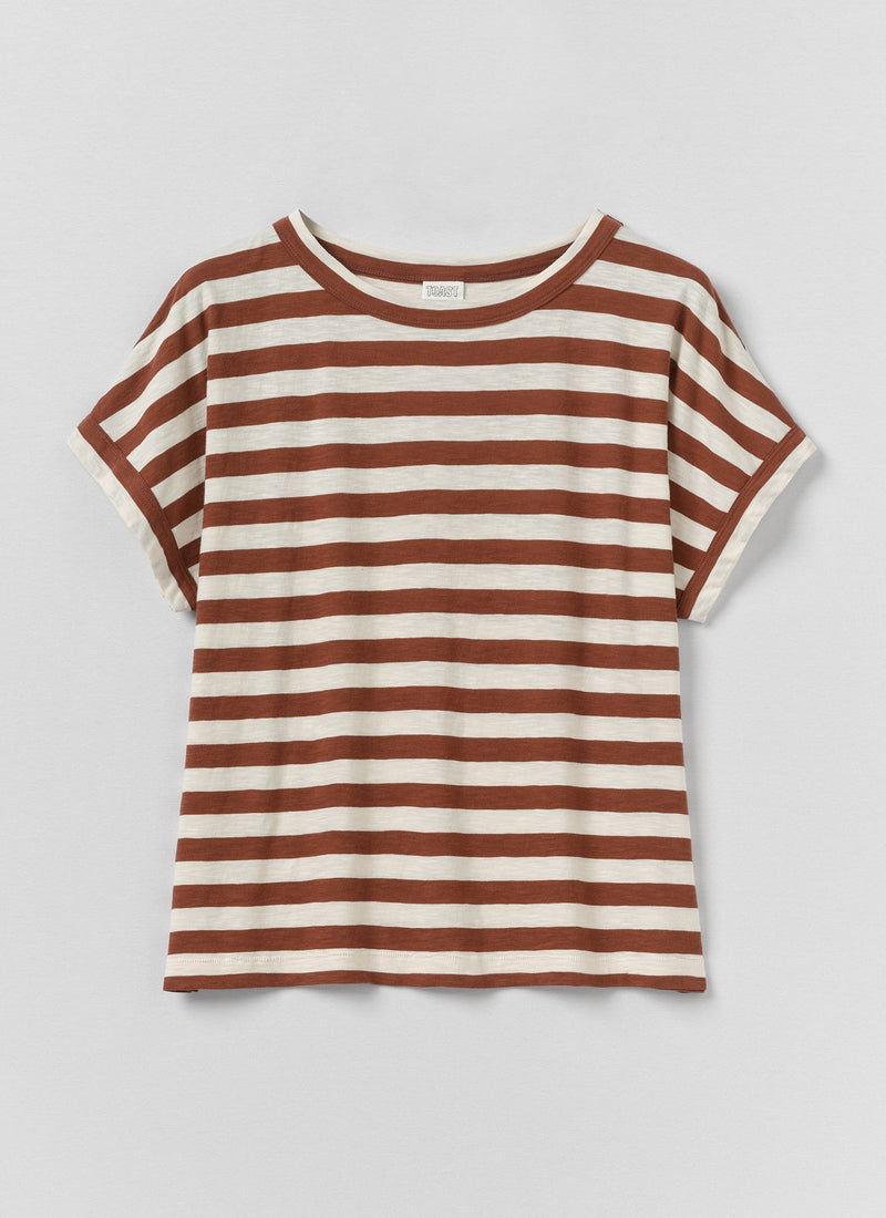 Alda Maypole Stripe Cotton Easy Tee | Red Rock/Ecru