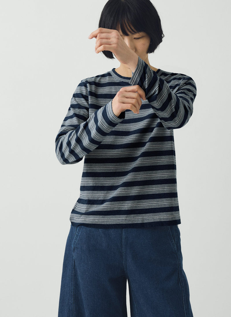Stripe Crew Neck Tee | Indigo/Ecru