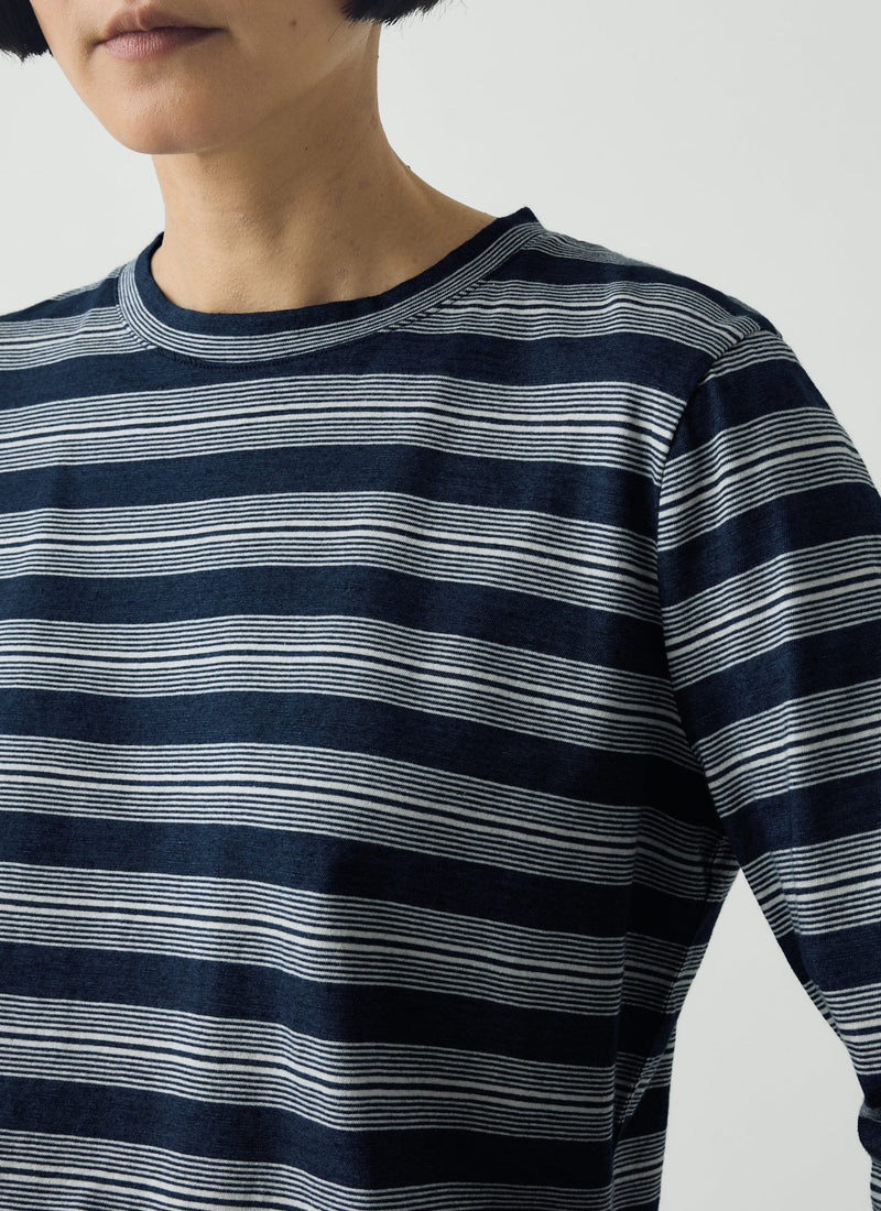 Stripe Crew Neck Tee | Indigo/Ecru