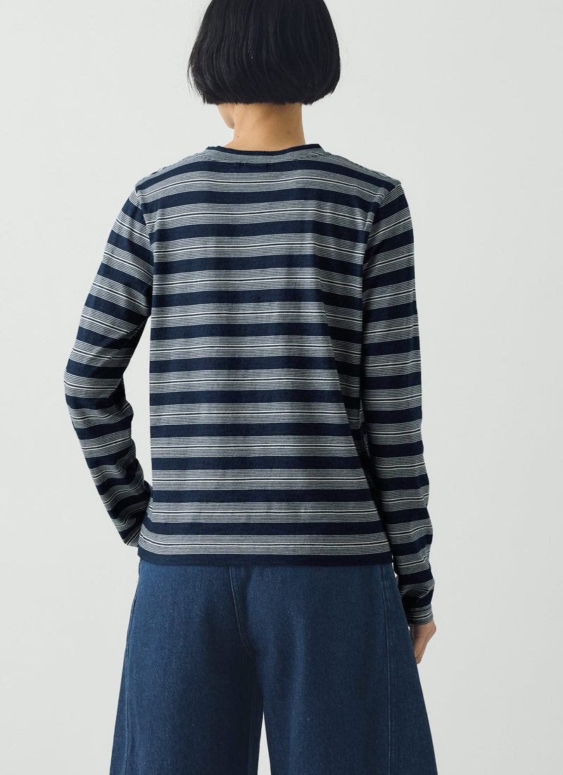 Stripe Crew Neck Tee | Indigo/Ecru