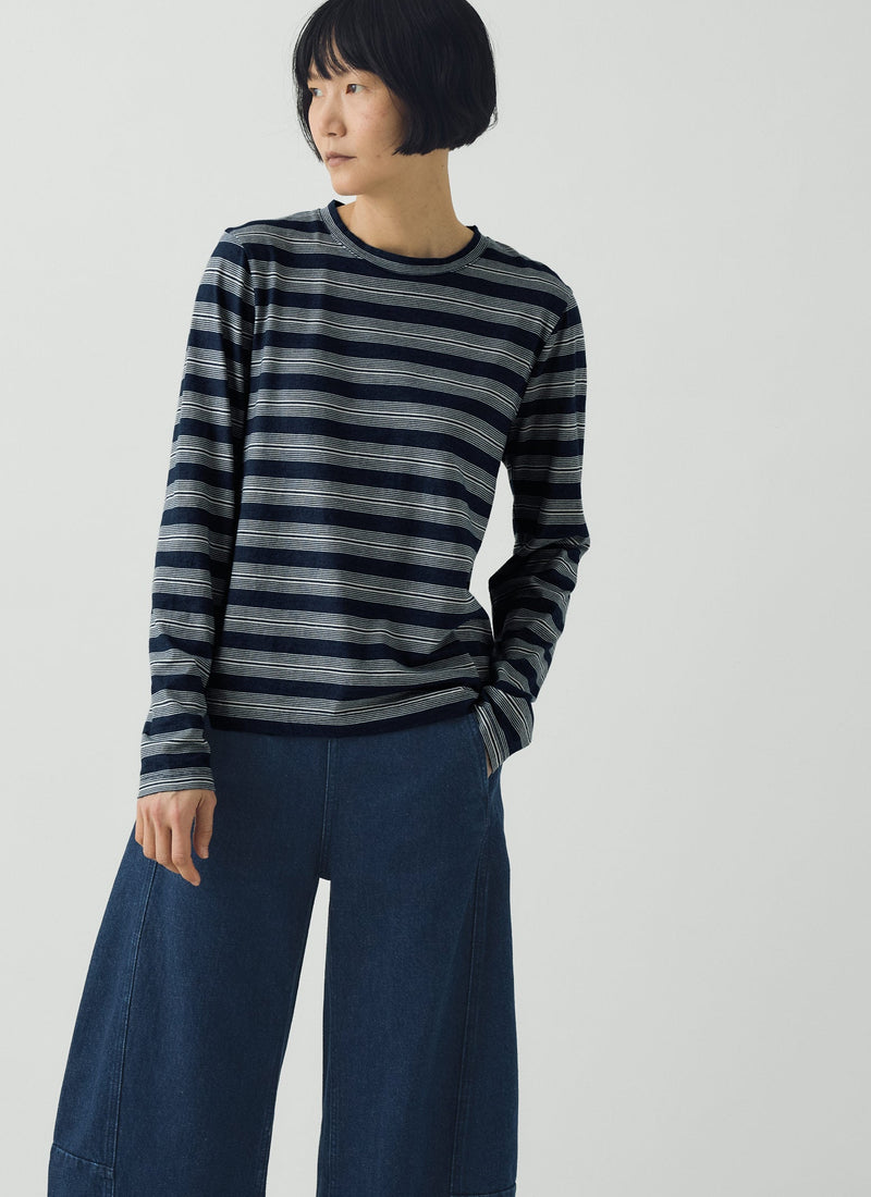Stripe Crew Neck Tee | Indigo/Ecru