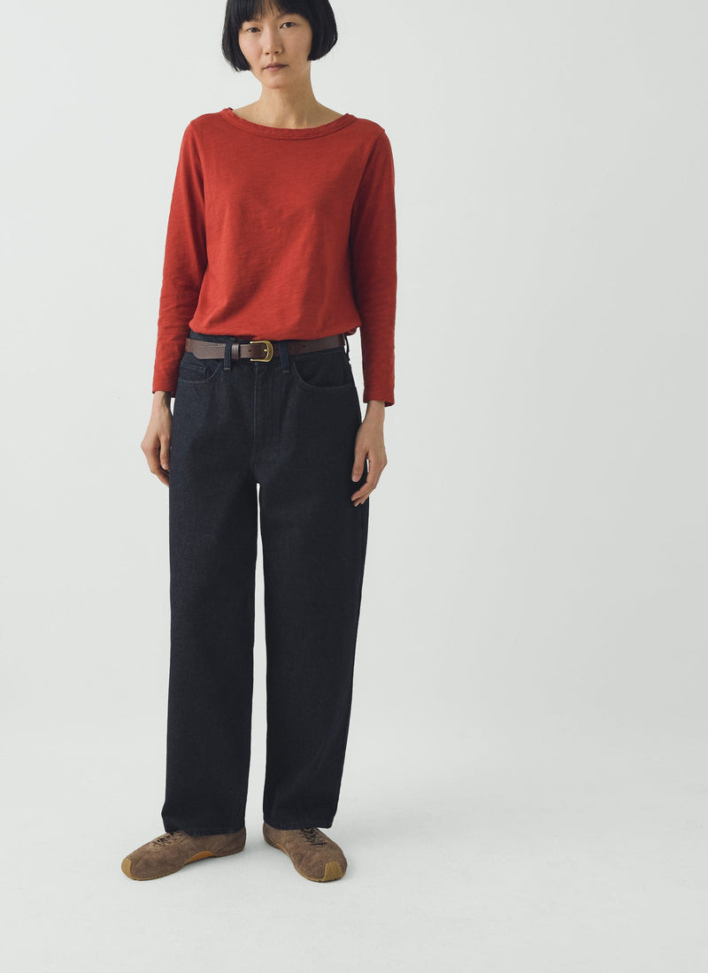 Lia Garment Dyed Boat Neck Tee | Terracotta