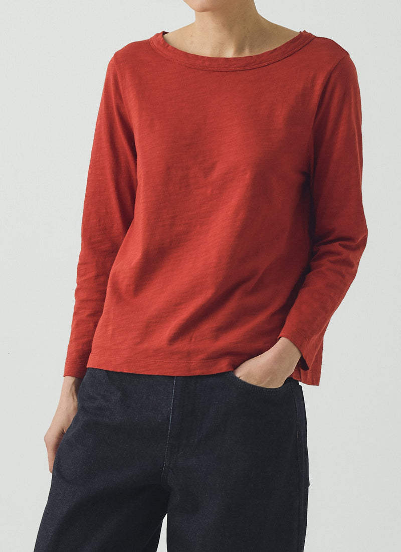 Lia Garment Dyed Boat Neck Tee | Terracotta
