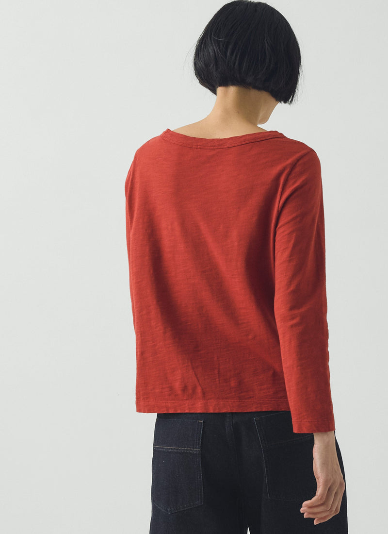 Lia Garment Dyed Boat Neck Tee | Terracotta