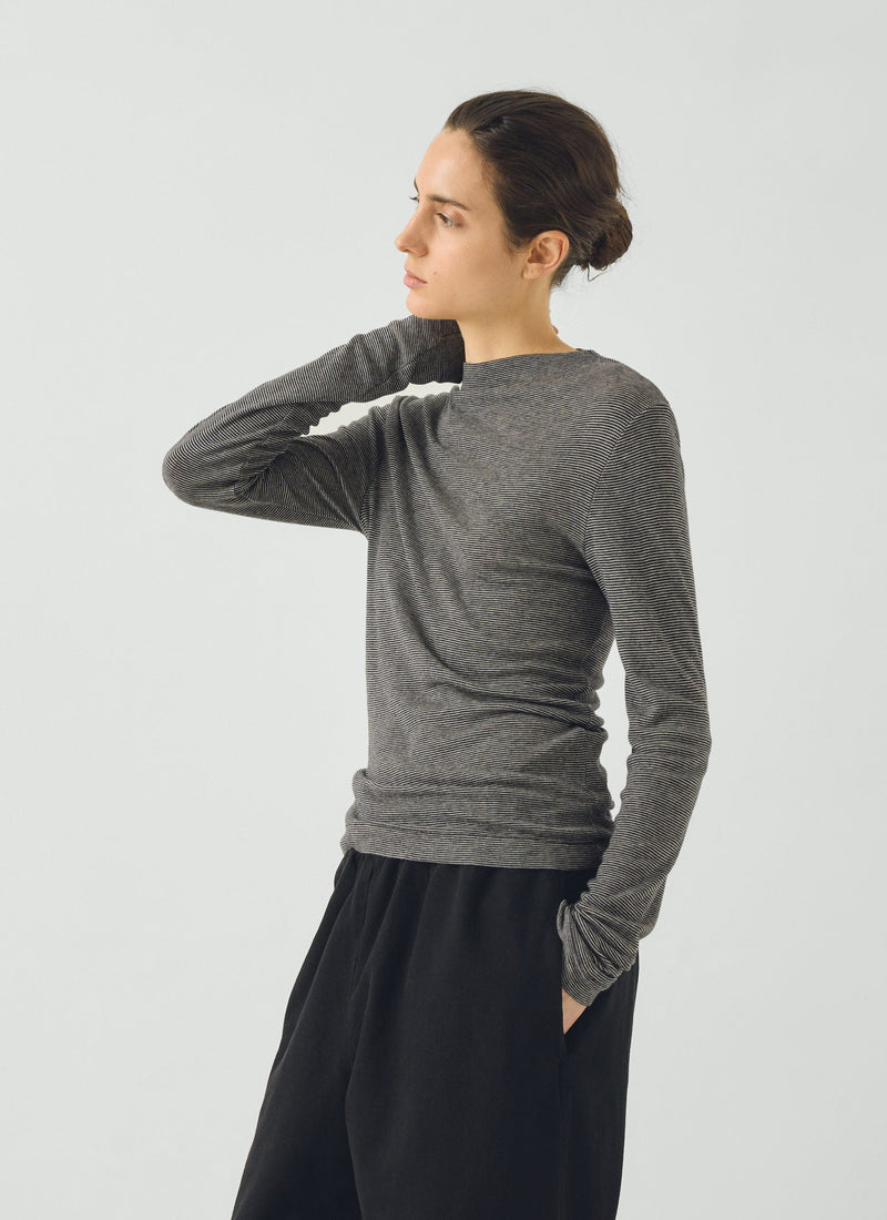 Aster Stripe High Neck Tee | Ecru/Black
