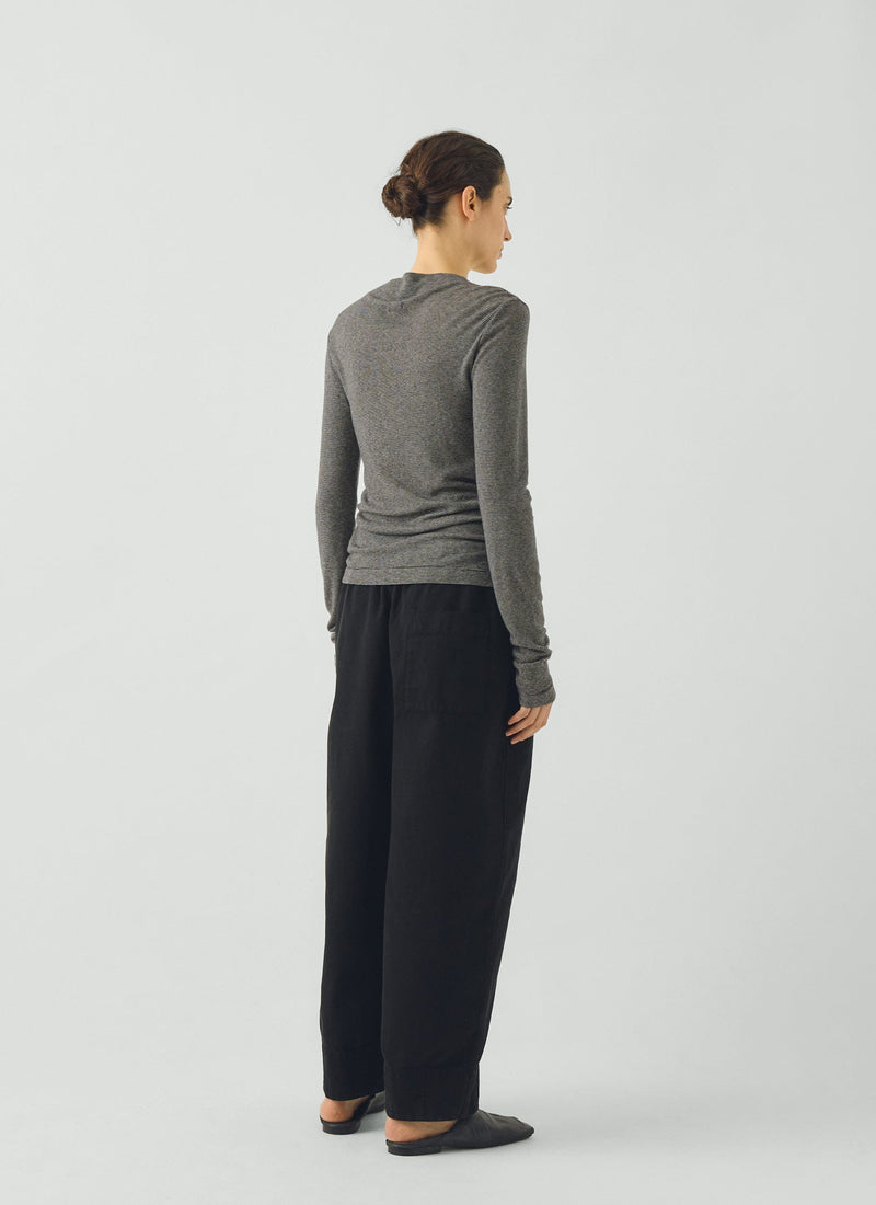 Aster Stripe High Neck Tee | Ecru/Black