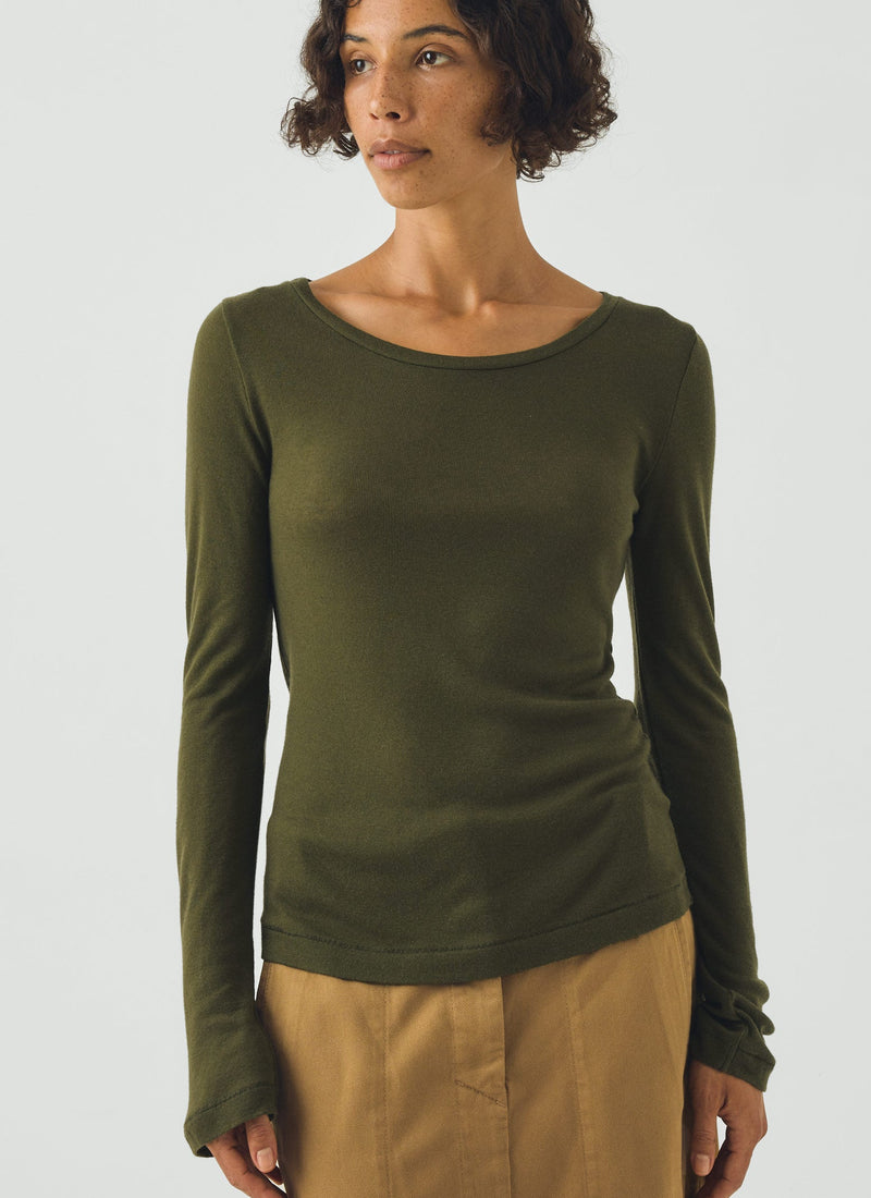 Wool Lyocell Scoop Neck Top | Dark Olive