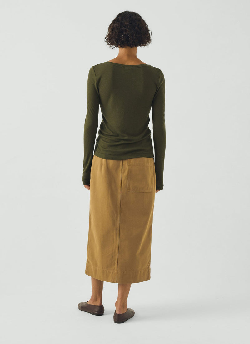 Wool Lyocell Scoop Neck Top | Dark Olive
