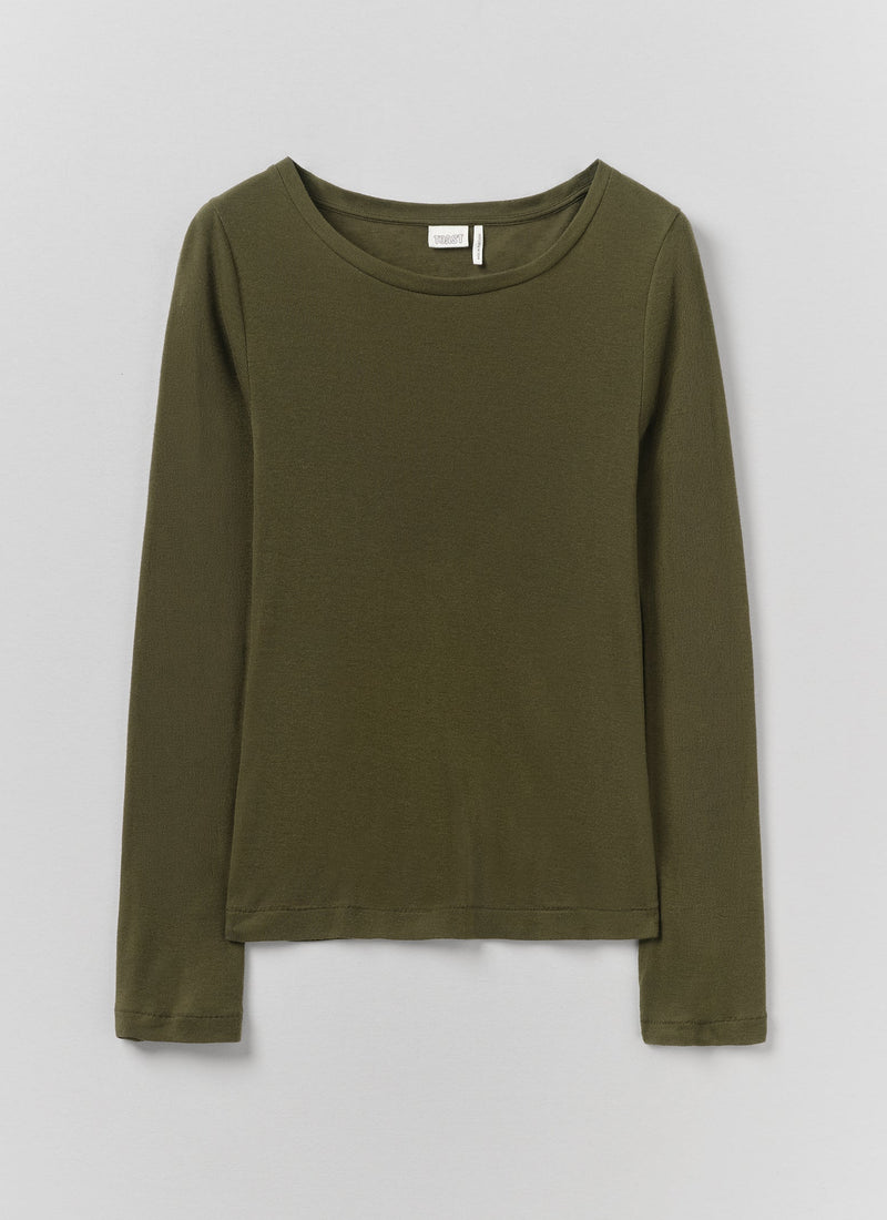 Wool Lyocell Scoop Neck Top | Dark Olive