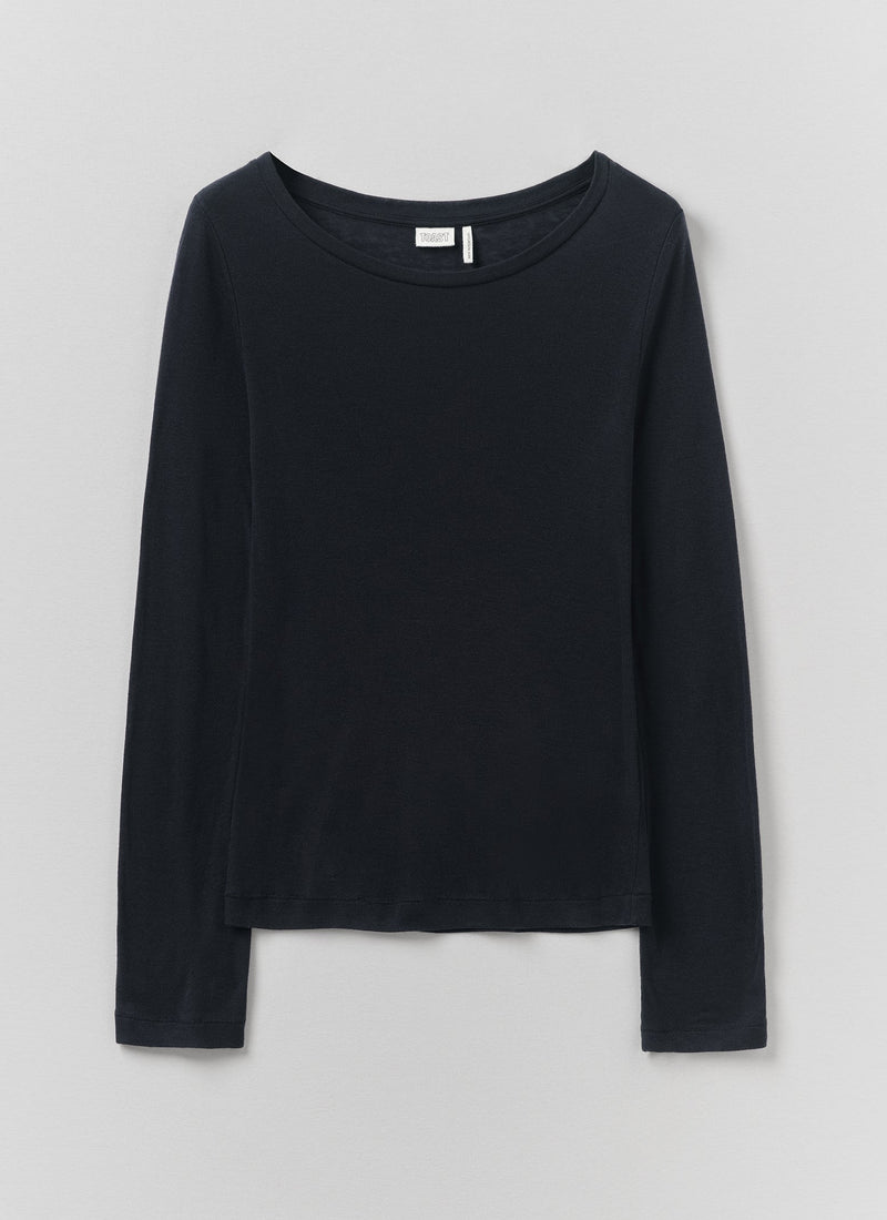 Wool Lyocell Scoop Neck Top | Ink