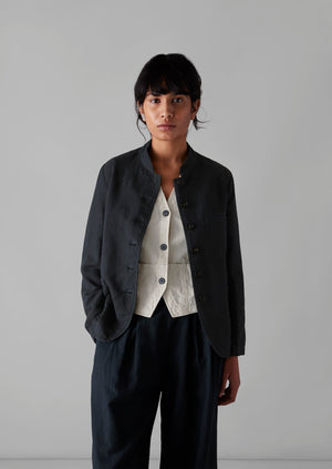 Garment Dyed Cotton Linen Neat Jacket | Slate Navy