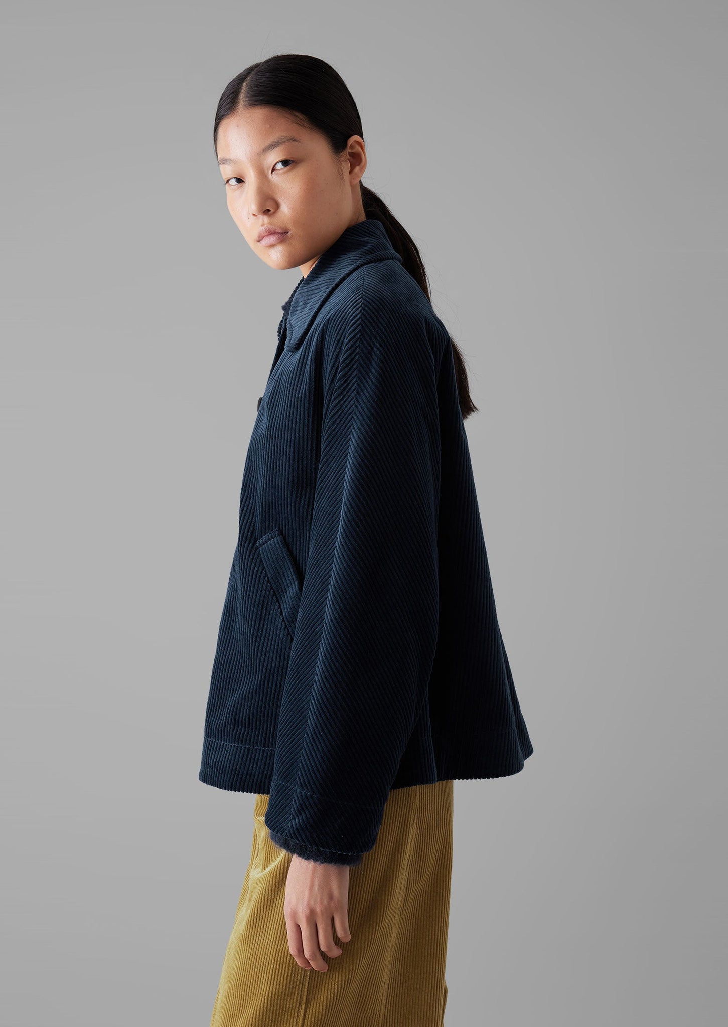 Organic Cord Swingy Jacket | Dusty Navy