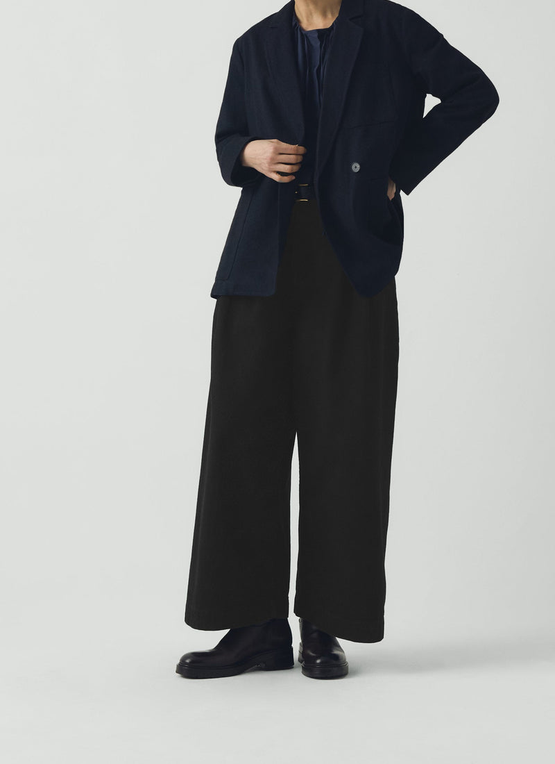 Wool Linen Double Breasted Jacket | Black Indigo