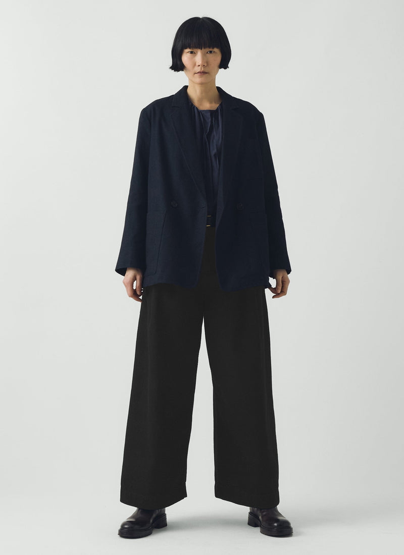 Wool Linen Double Breasted Jacket | Black Indigo