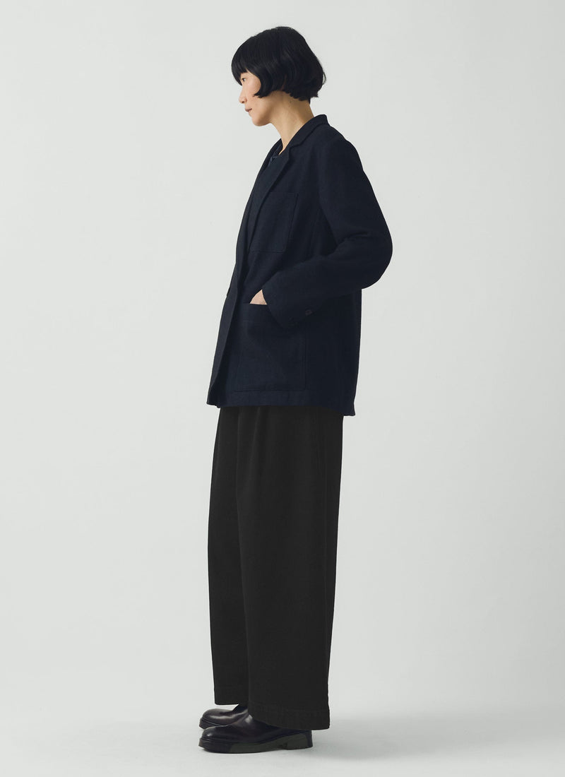 Wool Linen Double Breasted Jacket | Black Indigo