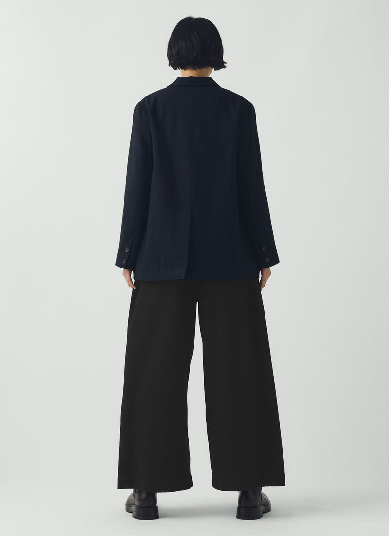 Wool Linen Double Breasted Jacket | Black Indigo
