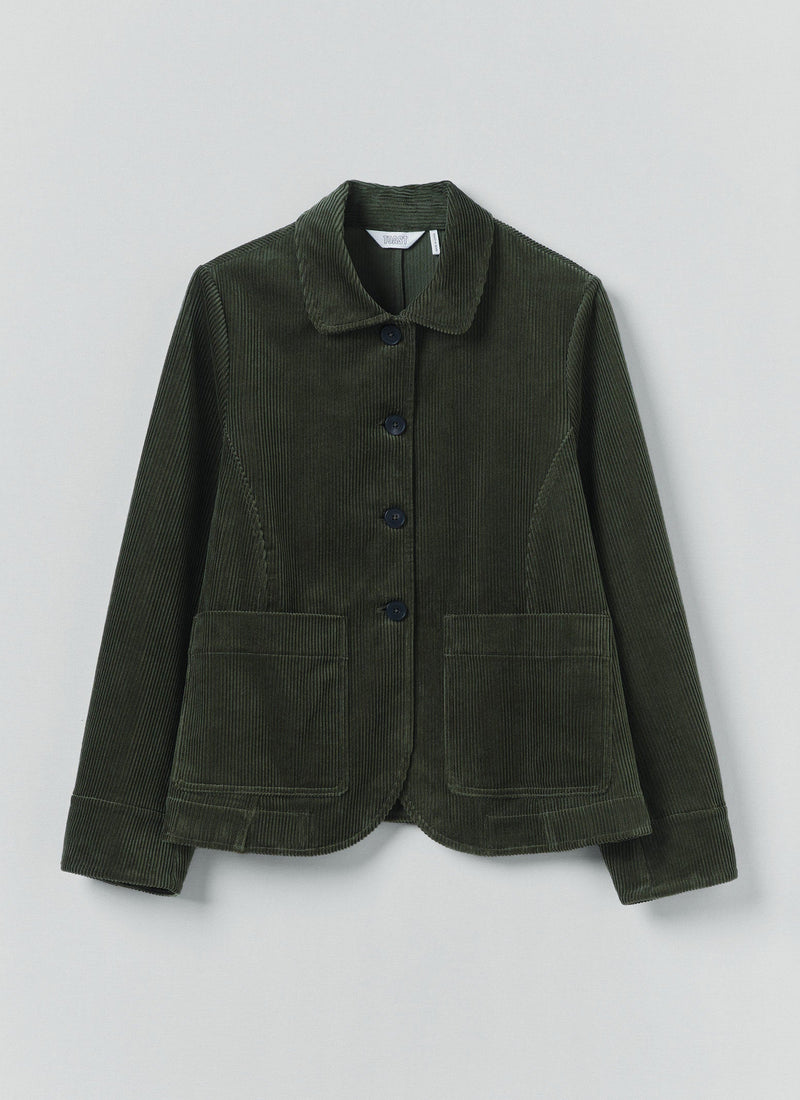 Round Collar Cord Jacket | Pine
