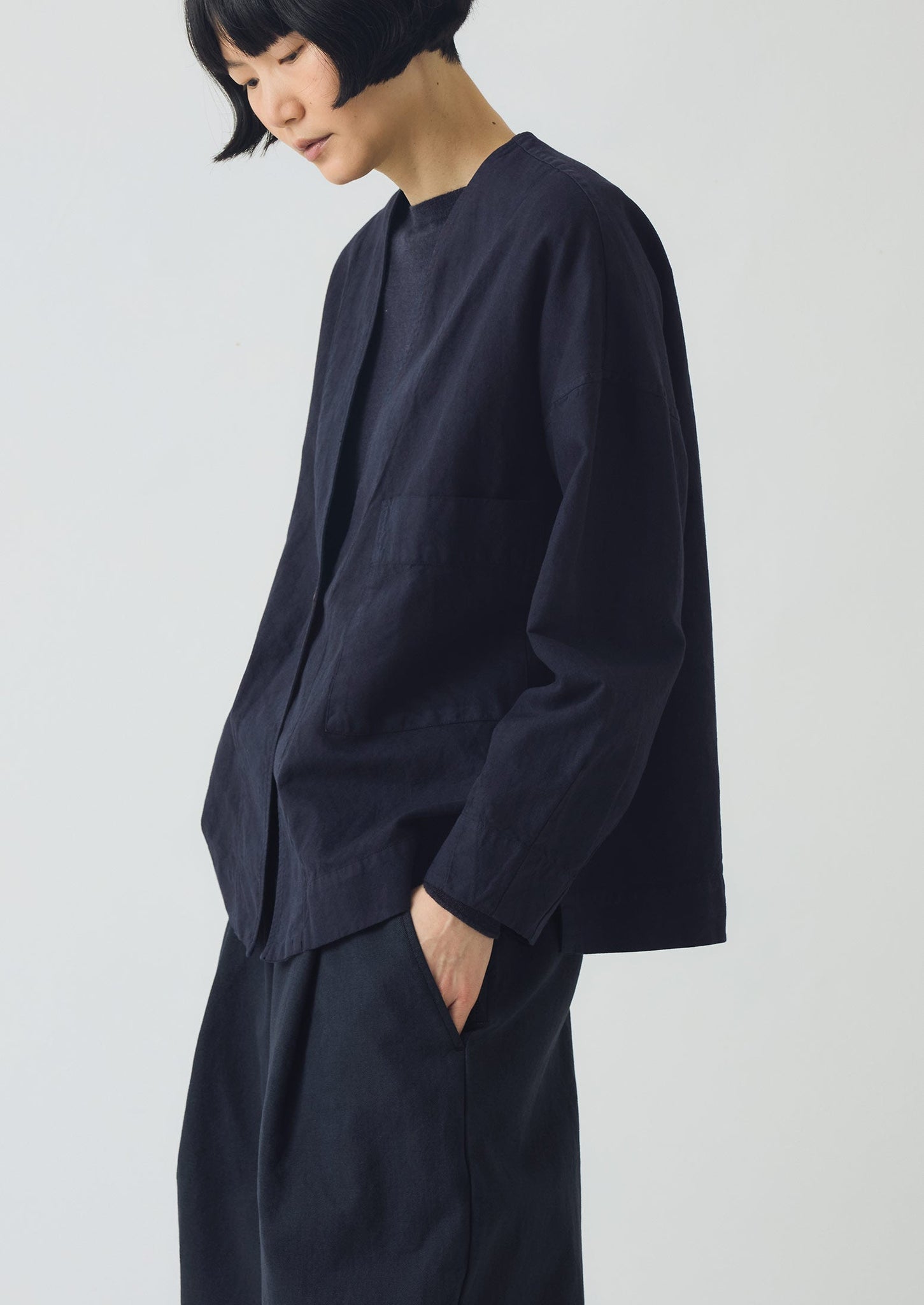 Cotton Linen Wrap Jacket | Anthracite
