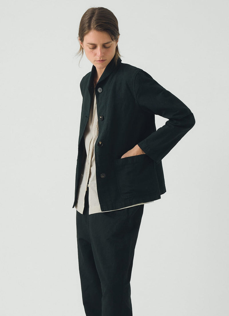 Hal Micro Houndstooth Cotton Linen Workwear Jacket | Oil Green