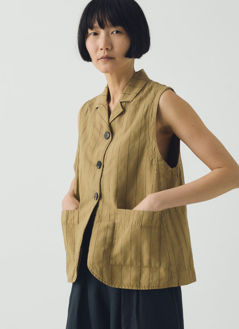 Stripe Cotton Linen Waistcoat | Fennel Seed