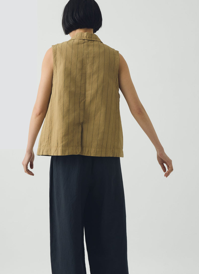 Stripe Cotton Linen Waistcoat | Fennel Seed
