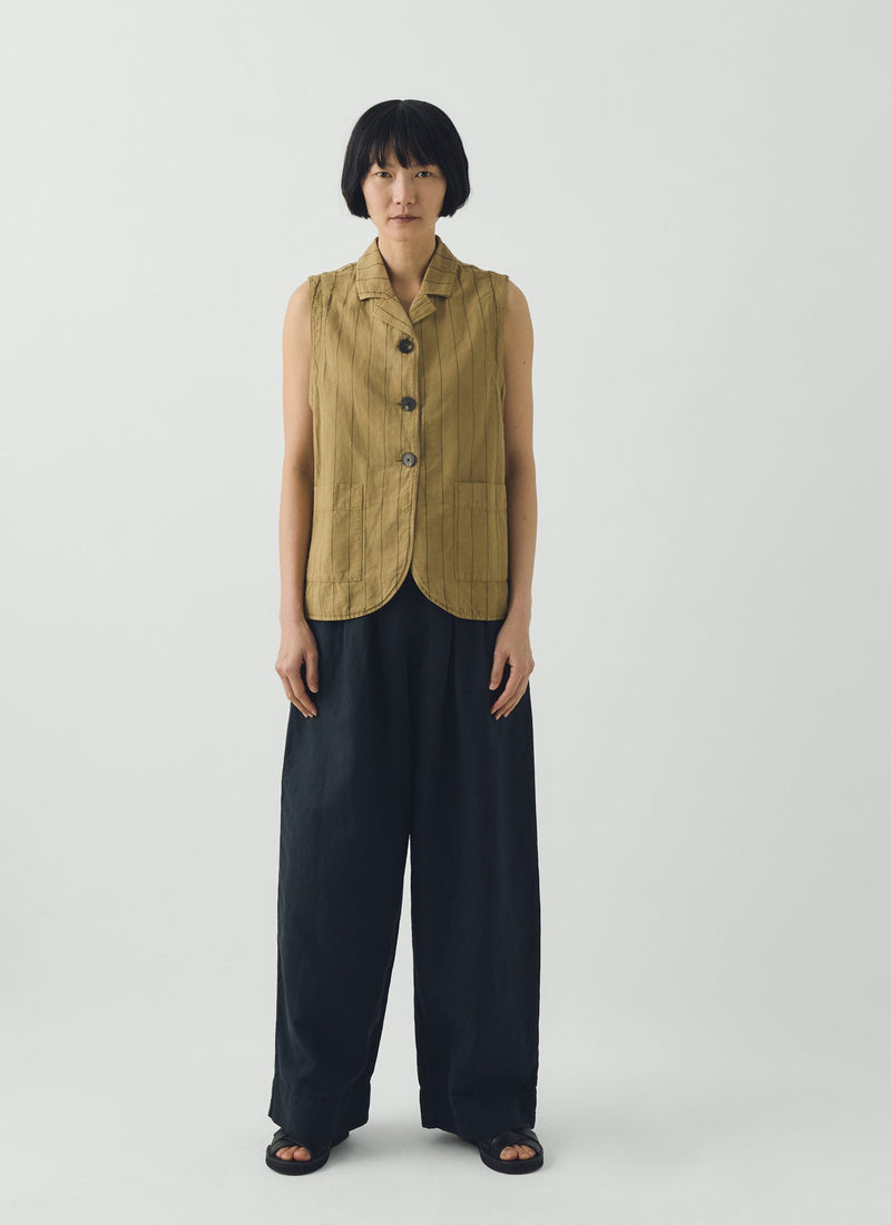 Stripe Cotton Linen Waistcoat | Fennel Seed