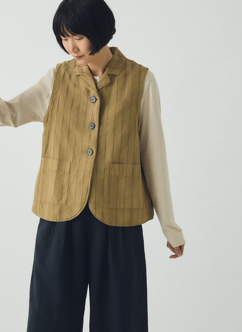 Stripe Cotton Linen Waistcoat | Fennel Seed
