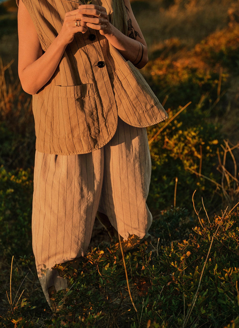 Stripe Cotton Linen Waistcoat | Fennel Seed