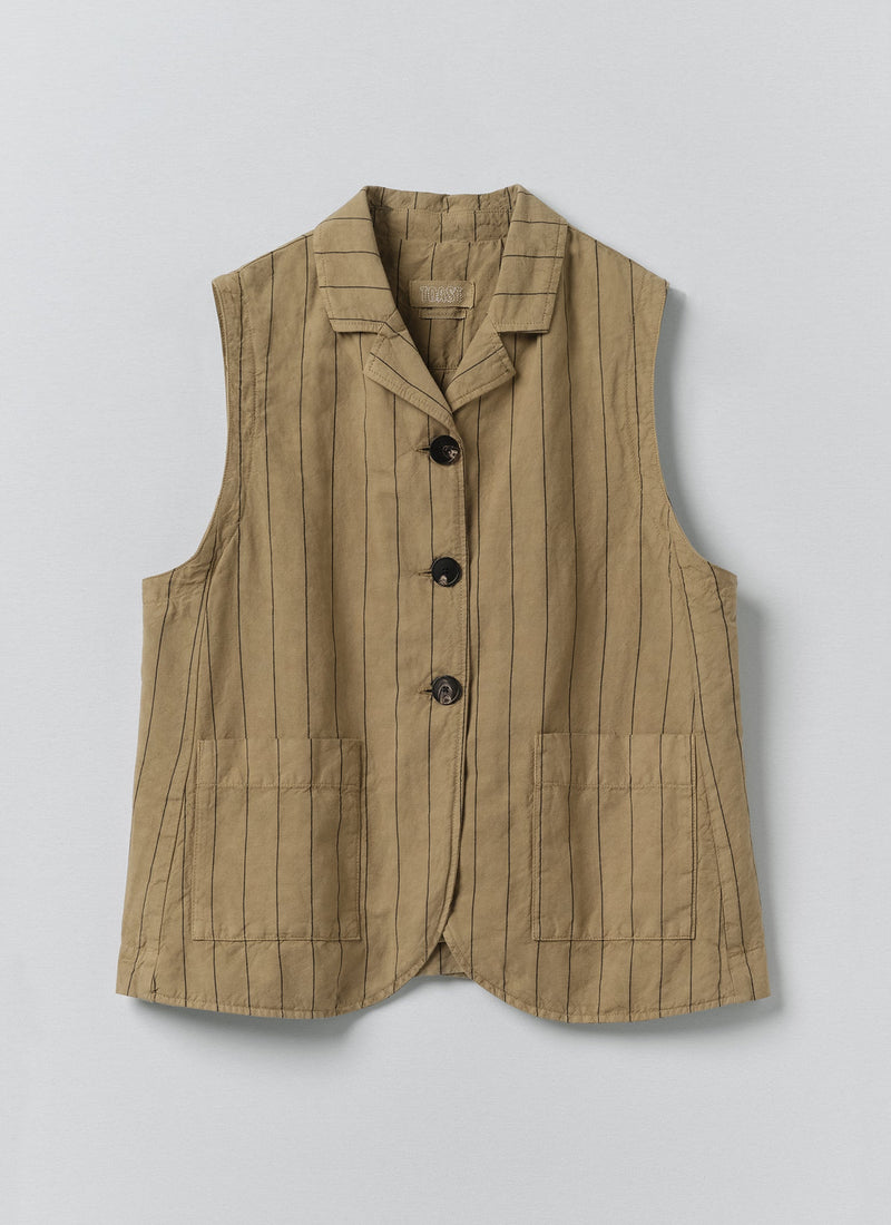 Stripe Cotton Linen Waistcoat | Fennel Seed