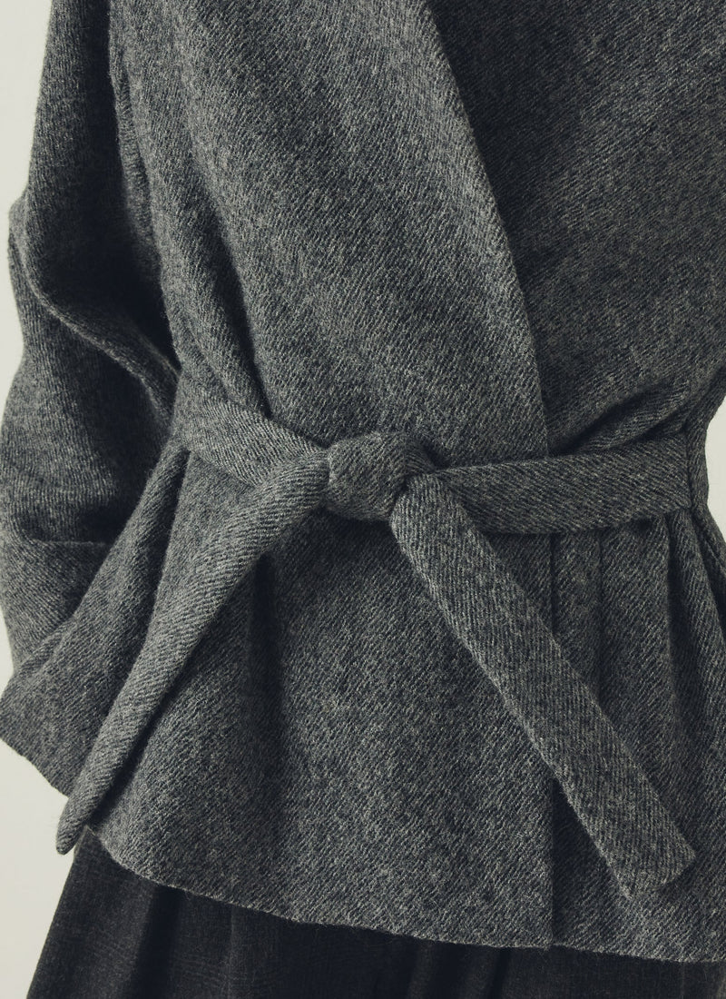 Boiled Wool Twill Wrap Jacket | Charcoal