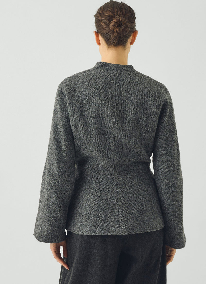 Boiled Wool Twill Wrap Jacket | Charcoal