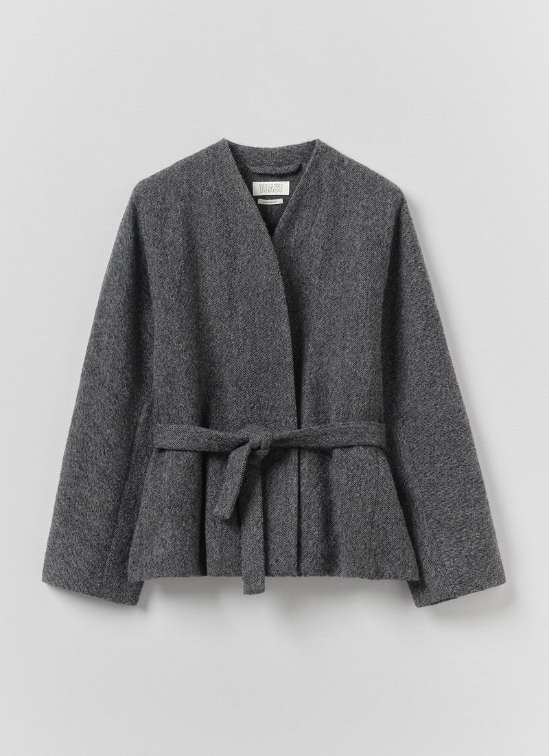Boiled Wool Twill Wrap Jacket | Charcoal