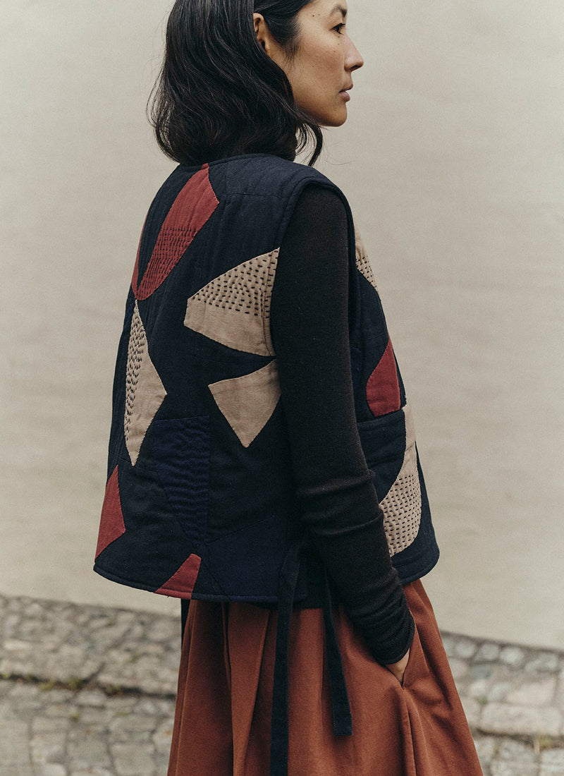 Migration Patchwork Side Tie Waistcoat | Slate/Brick
