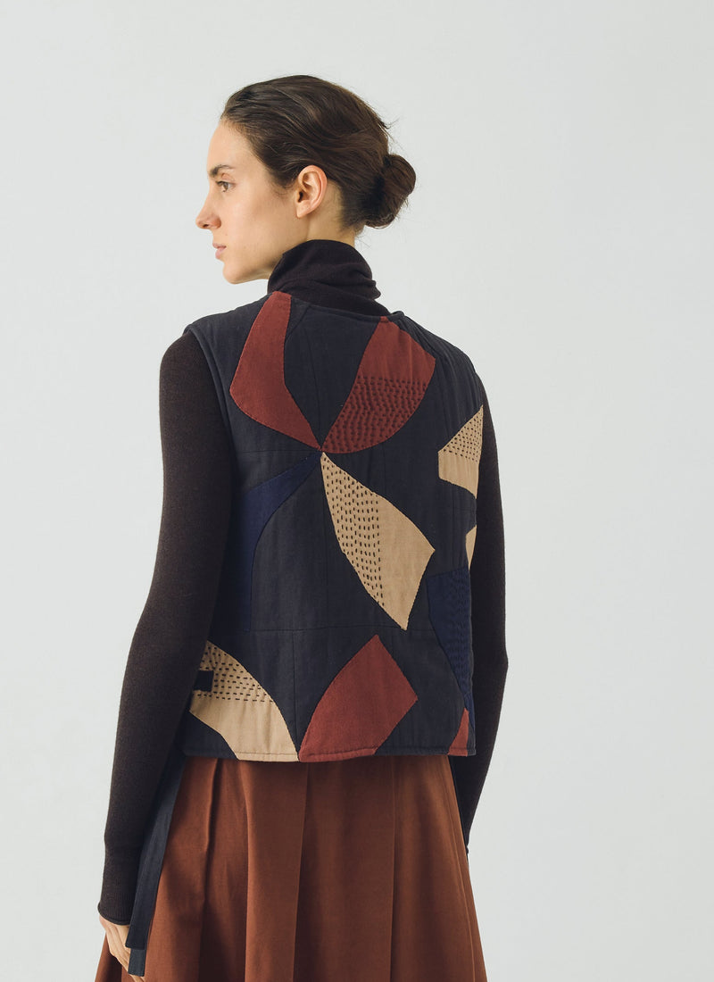 Migration Patchwork Side Tie Waistcoat | Slate/Brick