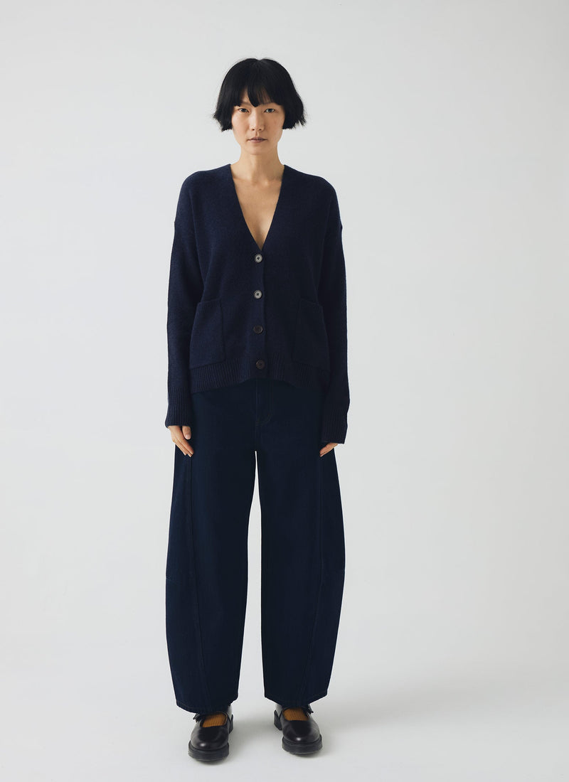 Ffion Wool Cashmere Boxy Cardigan | Darkest Navy