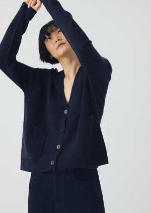 Ffion Wool Cashmere Boxy Cardigan | Darkest Navy