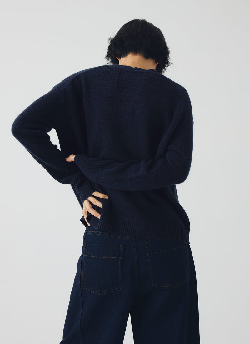 Ffion Wool Cashmere Boxy Cardigan | Darkest Navy